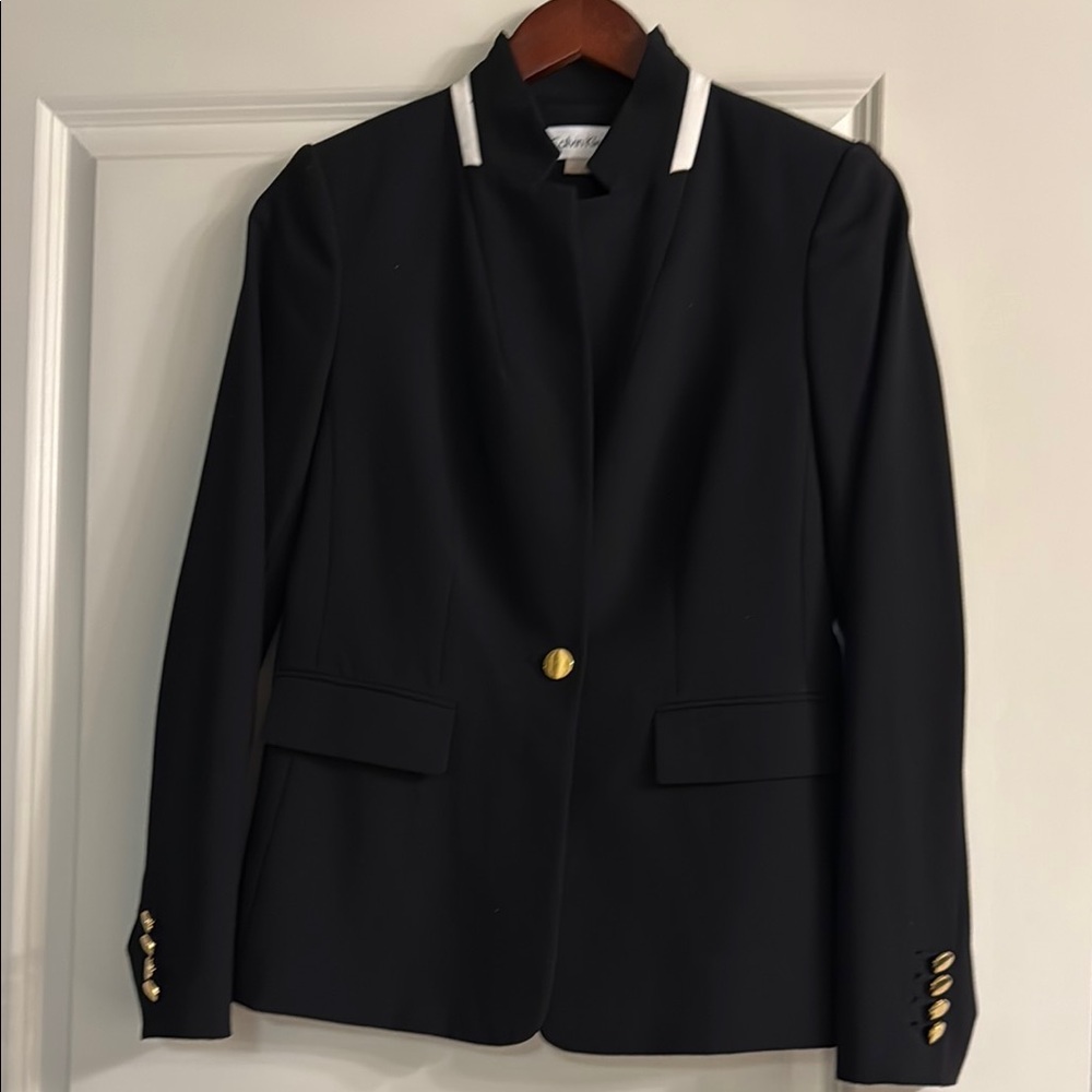 Calvin KleinElegant Black Blazer with Gold Accents